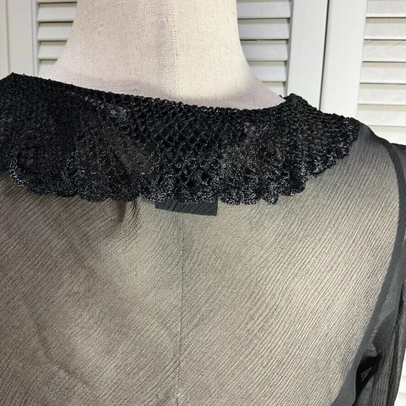 ECI S Black Silk Chiffon Ruffle & Lace Sheer Top & Camisole Womens Size Small - Picture 10 of 13
